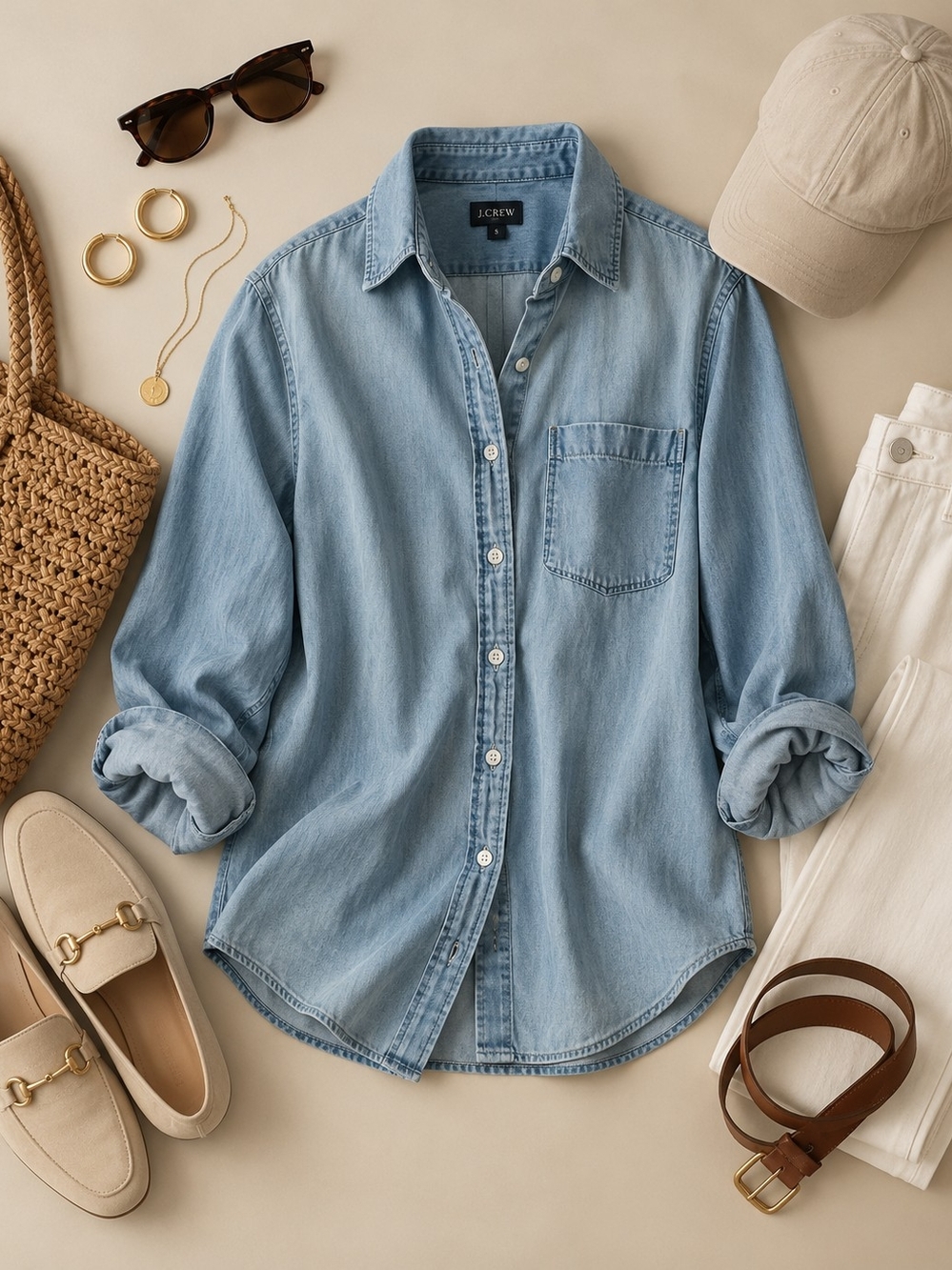 J. Crew Light Blue Denim Shirt - Womens Casual Button-Down